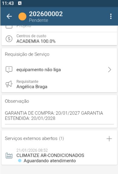 Figura 01: Ordem de serviço com vínculo ao fornecedor responsável pelo atendimento. Fonte: Neovero Request.